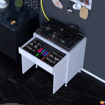 Modilayn QPLAS (XXXL) Set Ocak Altı Dolap 80x88x56 cm Çekmeceli, Kapaklı 2 Göz Raf Bölmeli - Görsel 2