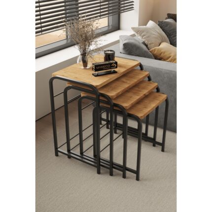 Home Plus Mobilya Defne 4' Lü Zigon Sehpa Siyah Ayak Atlantik Çam 18 mm Mdf - Görsel 2