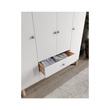 Afilli Bergama 4 Kapaklı Gardrop 2 Çekmeceli MDF Beyaz Renk Modern Tasarım - Görsel 3