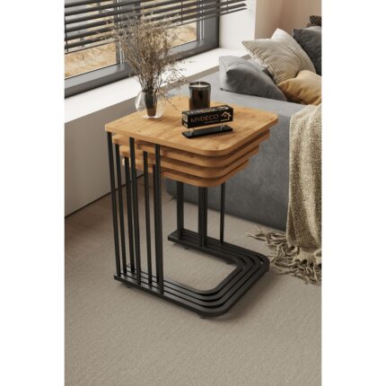 Home Plus Mobilya 4'lü Tekerlekli Zigon Sehpa Siyah Ayak Atlantik Çam 18 mm Mdf - Görsel 2
