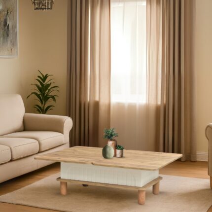 Neva Mobilya Lidya Akıllı Sehpa Atlantik Çam Krem 4 Fonksiyonlu Açılır Mekanizmalı 90x39x60 Cm - Görsel 3