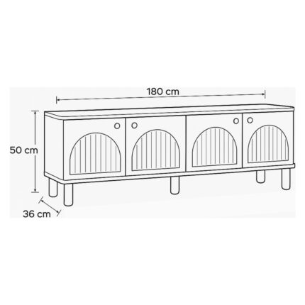 Neva Mobilya Lidya Beyaz Klasik Tv Sehpası 4 Kapaklı Kavisli Kapak Detaylı Düz Yüzeyli Tasarım 180x36x50 Cm - Görsel 4