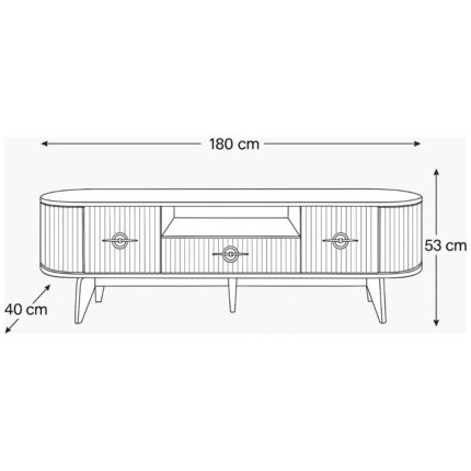 Neva Mobilya Duru TV Sehpası Beyaz Gold 2 Kapaklı 1 Çekmeceli Oval Detaylı Sehpa 180x40x53 Cm - Görsel 4