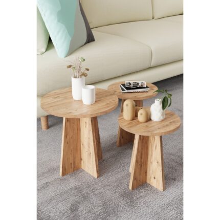 HMC Decor 3'lü Mantar Zigon Iskandinav Stili Sehpa Takımı - Görsel 2