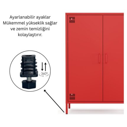 Furni 24 Pera Metal Dolap 2 Kapılı 80,50 x 40 x 109,50 cm - 9 Renk Seçeneği Bulunmaktadır - Görsel 4