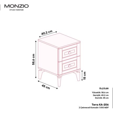 Monzio Terra 2 Çekmeceli Komodin Tamamı Mdf (Aytaşı) - Görsel 3