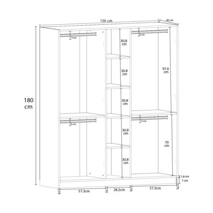 Asra Trend %100 Mdflam 5 Kapaklı 150CM Gardrop G-09 - Görsel 5