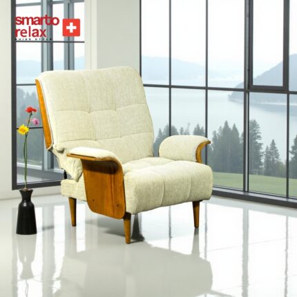 Smarto Relax TV Koltuğu Berjer (ekru_kahverengi)– Genova Oro Serisi, Sabit Mekanizmasız, Ergonomik Tasarım, Kadife/Şönil Kumaş, Dekoratif Tekli Koltuk (Salon/Oturma Odası)