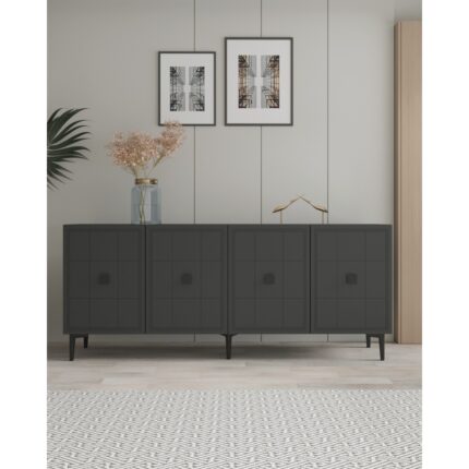 Ceneyra KA1802A - Yuka Lazer Desenli Konsol , Tv Sehpası , Çok Amaçlı Dolap 180CM Antrasit