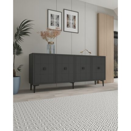 Ceneyra KA1802A - Yuka Lazer Desenli Konsol , Tv Sehpası , Çok Amaçlı Dolap 180CM Antrasit - Görsel 2