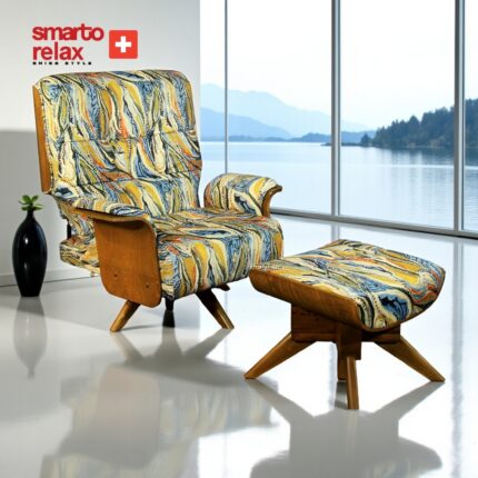 Smarto Relax TV Koltuğu Berjer (Çok Renkli) – Genova Luce (Berjer + Puf), Döner Mekanizmalı, Manuel Sırt Dayama, Ergonomik, Kadife/Şönil Kumaş, Dekoratif Tekli Koltuk(Salon/Oturma Odası)