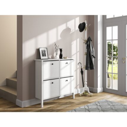 Sakura Ahşap Hunerika Limma 4 Kapaklı Ayakkabılık -Wood Beyaz-Minifiks Bağlantılı