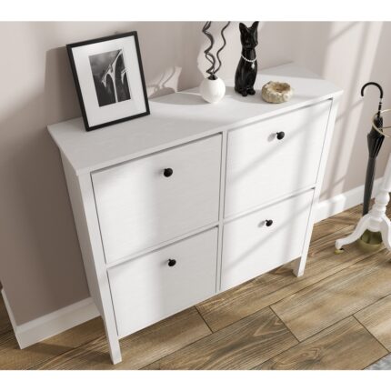 Sakura Ahşap Hunerika Limma 4 Kapaklı Ayakkabılık -Wood Beyaz-Minifiks Bağlantılı - Görsel 2