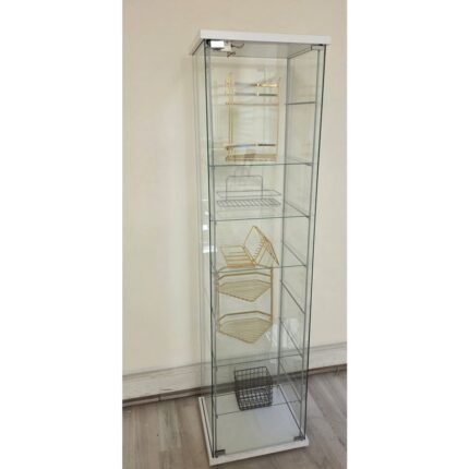 Artinokshome 7 RAFLI  SADE CAM VİTRİN BEYAZ (Gümüşlük, Büfe, Koleksiyon, Sunu, Sergi, Kitaplık)