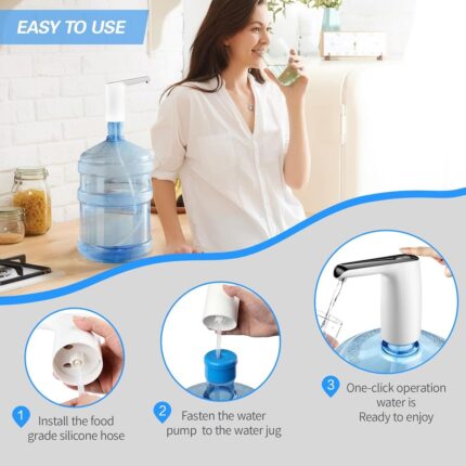 Deming Galon Su Sebili Pompası, Elektrikli Su Şişesi Pompası Şarj Edilebilir, Taşınabilir USB Şarj 2-5 Galon Için Otomatik Içme Suyu Sürahi Dispenseri (Siyah) (Yurt Dışından) - Görsel 4