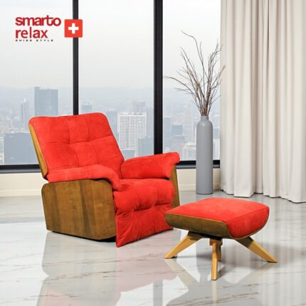 Smarto Relax TV Koltuğu Berjer – Madrid Serisi, Elektrikli Kademeli Ergonomik Tasarım, kirmizi Deri Döşeme, USB Şarj, Doğal Ahşap Panel, Kontrol Panelli, Dekoratif Tekli Koltuk (Salon/Oturma Odasi)