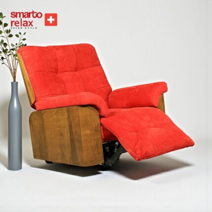 Smarto Relax TV Koltuğu Berjer – Madrid Serisi, Elektrikli Kademeli Ergonomik Tasarım, kirmizi Deri Döşeme, USB Şarj, Doğal Ahşap Panel, Kontrol Panelli, Dekoratif Tekli Koltuk (Salon/Oturma Odasi) - Görsel 4