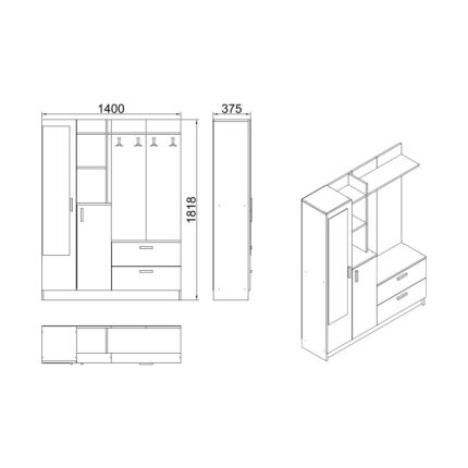 Robin Home Jessie Vestiyer Ayakkabılık Portmanto Aynalı Raflı - Görsel 5