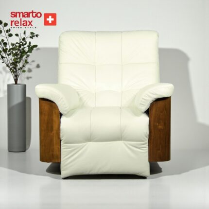 Smarto Relax TV Koltuğu Berjer (Beyaz) – Basel Serisi, Elektrikli Kademeli Sırt Dayama, Ergonomik, Deri Döşeme, Kontrol Panelli, Dekoratif Tekli Koltuk - Görsel 2