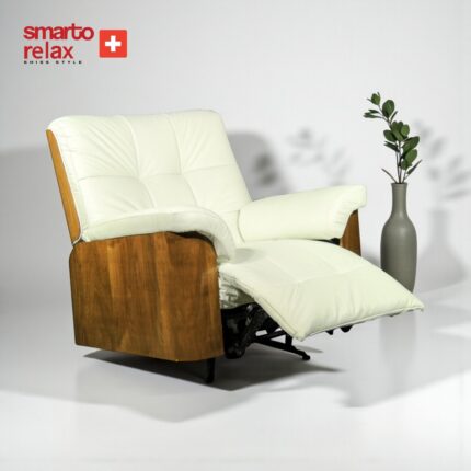 Smarto Relax TV Koltuğu Berjer (Beyaz) – Basel Serisi, Elektrikli Kademeli Sırt Dayama, Ergonomik, Deri Döşeme, Kontrol Panelli, Dekoratif Tekli Koltuk - Görsel 4