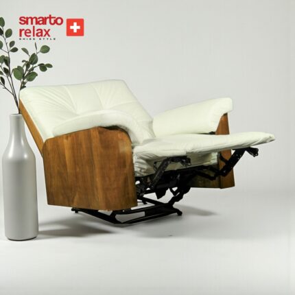 Smarto Relax TV Koltuğu Berjer (Beyaz) – Basel Serisi, Elektrikli Kademeli Sırt Dayama, Ergonomik, Deri Döşeme, Kontrol Panelli, Dekoratif Tekli Koltuk - Görsel 5