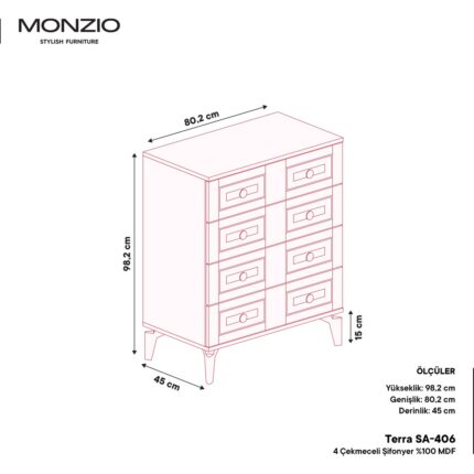 Monzio Terra 4 Çekmeceli Şifonyer Tamamı Mdf (Aytaşı) - Görsel 3