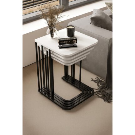 Home Plus Mobilya 4'lü Tekerlekli Zigon Sehpa Siyah Ayak Beyaz 18 mm Mdf