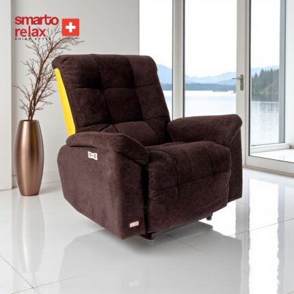 Smarto Relax TV Koltuğu Berjer (Kahverengi) – Zürih Serisi, Elektrikli Kademeli Sırt Dayama, Ergonomik, Kadife Polyester, Kontrol Panelli, Dekoratif Tekli Koltuk