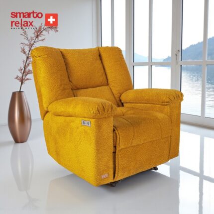 Smarto Relax TV Koltuğu Berjer PORTO Comfort –, Elektrikli Kademeli Sırt Dayama, Ergonomik Tasarım, Bukle (Bouclé) Polyester Kumaş, Kontrol Panelli, Dekoratif Tekli Koltuk (Salon/Oturma Odası)(sari)