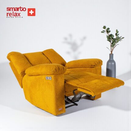 Smarto Relax TV Koltuğu Berjer PORTO Comfort –, Elektrikli Kademeli Sırt Dayama, Ergonomik Tasarım, Bukle (Bouclé) Polyester Kumaş, Kontrol Panelli, Dekoratif Tekli Koltuk (Salon/Oturma Odası)(sari) - Görsel 3