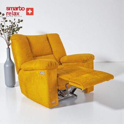 Smarto Relax TV Koltuğu Berjer PORTO Comfort –, Elektrikli Kademeli Sırt Dayama, Ergonomik Tasarım, Bukle (Bouclé) Polyester Kumaş, Kontrol Panelli, Dekoratif Tekli Koltuk (Salon/Oturma Odası)(sari) - Görsel 4
