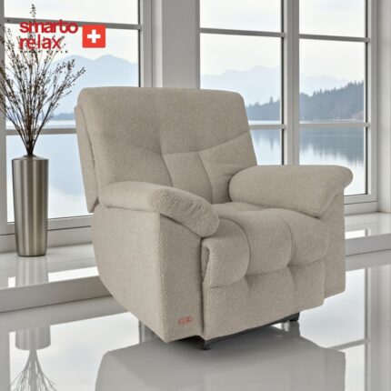 Smarto Relax swiss style TV Koltuğu Hitit Elektrikli Sırt Dayanağı Kontrol Panelli Ergonomik Kadife Polyester Açık Gri Dekoratif Baba Koltuğu