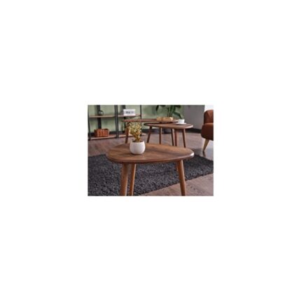 Kagu MDF Alvin Zigon Orta Sehpa Seti Ahşap Oval Tasarım Kahverengi 3'lü 80x60 cm - Görsel 2