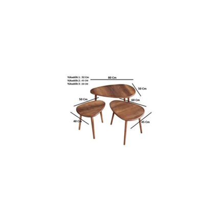 Kagu MDF Alvin Zigon Orta Sehpa Seti Ahşap Oval Tasarım Kahverengi 3'lü 80x60 cm - Görsel 4