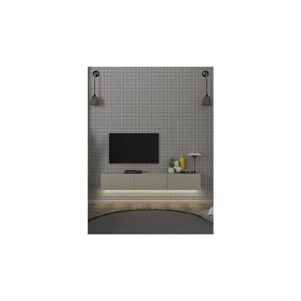 Dorpek Cercei LED Li Işıklı Tv Ünitesi 180 cm - Kumtaşı Renk, Modern, Geniş, Raflı Tasarım - Tv Sehpası - Görsel 2