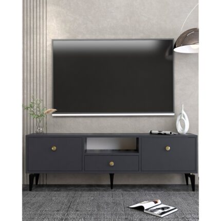 Demonte Decor 1300DROPDD-1 Tv Sehpası Antrasit-Altın Kulp