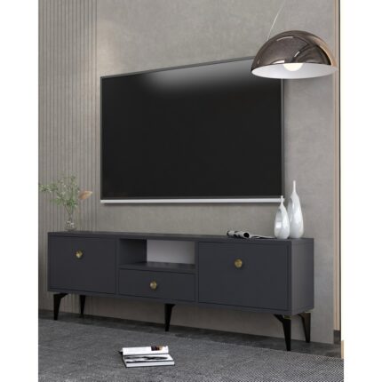 Demonte Decor 1300DROPDD-1 Tv Sehpası Antrasit-Altın Kulp - Görsel 2