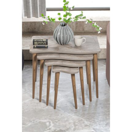 Gold Falez Zigon Sehpa Ahşap 4'lü Modern Tasarım Kare Üst Yüzey Safir Meşe 49 cm - Görsel 2