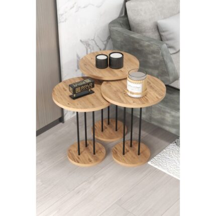 Gold Falez Zigon Sehpa – Metal Ayaklı, Dayanıklı Yonga Levha, Minimalist Tasarım, 34 ve 22 cm Tablalı Ev Dekoru - Görsel 4