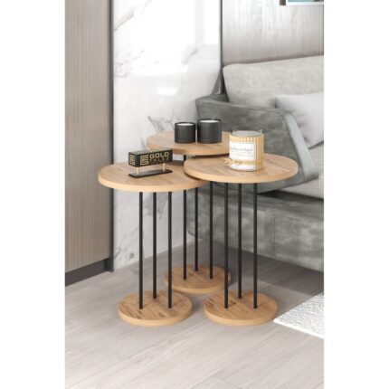 Gold Falez Zigon Sehpa – Metal Ayaklı, Dayanıklı Yonga Levha, Minimalist Tasarım, 34 ve 22 cm Tablalı Ev Dekoru - Görsel 5