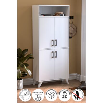 Bofigo 4 Kapaklı Ayakkabılık 9 Bölmeli Ayakkabılık Çok Amaçlı Dolap Beste Beyaz