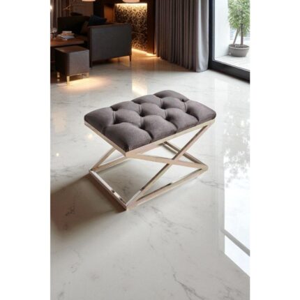 Fursimo Delano x Bench Puf – 40 x 60  cm  Krom Metal Ayaklı, Babyface Kumaş, 44  cm  Yükseklik