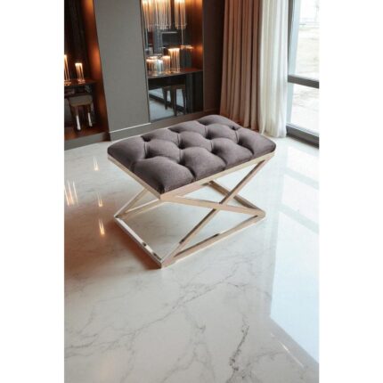Fursimo Delano x Bench Puf – 40 x 60  cm  Krom Metal Ayaklı, Babyface Kumaş, 44  cm  Yükseklik - Görsel 4