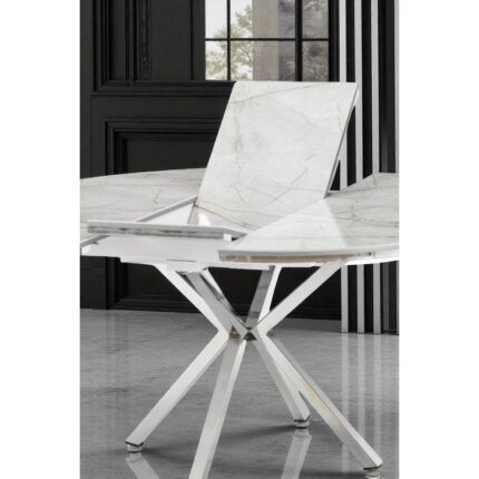Fursimo Arhor Serisi 100 x 100 Açılabilir Lak Panel Beyaz Mermer Desen Masa - Krom Ayak - Görsel 3