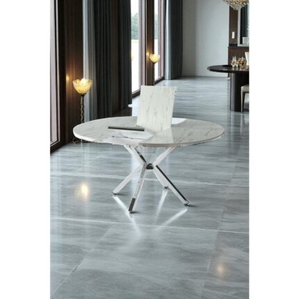 Fursimo Arhor Serisi 100 x 100 Açılabilir Lak Panel Beyaz Mermer Desen Masa - Krom Ayak - Görsel 4