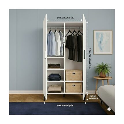 Mukotoys Minimalist 2 Kapaklı Elbise Dolabı Mdf 200 x 80 x 45