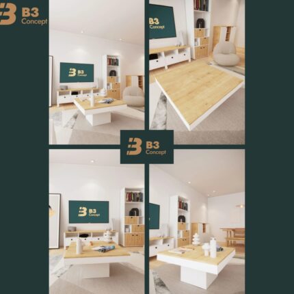 B3 Concept Nort Iı Serisi Modern Dekoratif Kare Salon Orta Sehpa Safir Meşe & Beyaz - Görsel 2