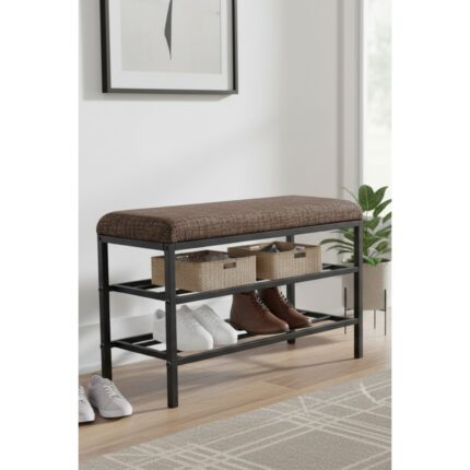 Lumodi Mobilya Lotus Metal Modern Ayakkabılık, Bank, Yatak Ucu, Organizer, Oturak,puf 3 Katlı 30X70 Keten Kumaş