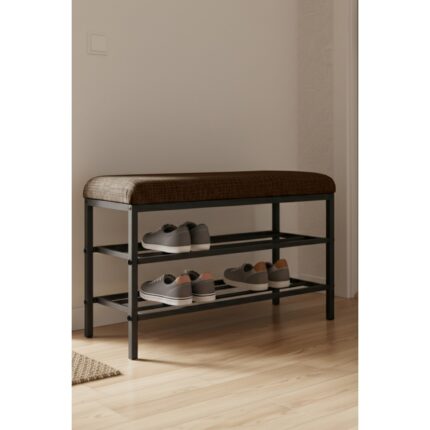 Lumodi Mobilya Lotus Metal Modern Ayakkabılık, Bank, Yatak Ucu, Organizer, Oturak,puf 3 Katlı 30X70 Keten Kumaş - Görsel 2