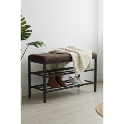 Lumodi Mobilya Lotus Metal Modern Ayakkabılık, Bank, Yatak Ucu, Organizer, Oturak,puf 3 Katlı 30X70 Keten Kumaş - Görsel 5